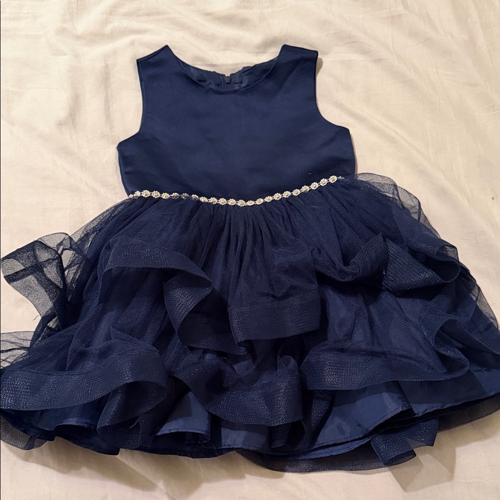Iris Navy Blue Formal Kids Dress with Ruffled Skirt